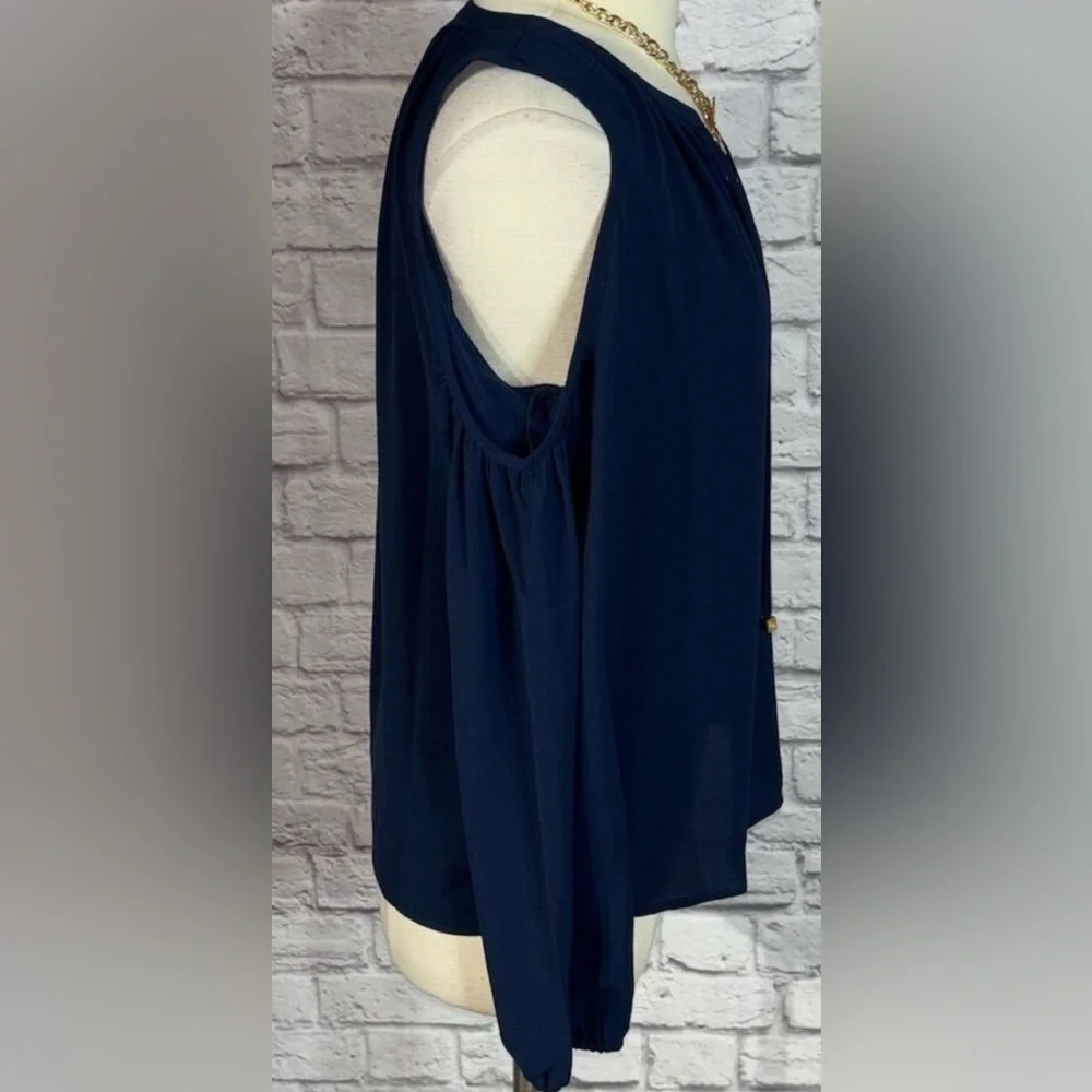 NWT Michael Kors Blue Tie Front Cold Shoulder Long Sleeve Blouse